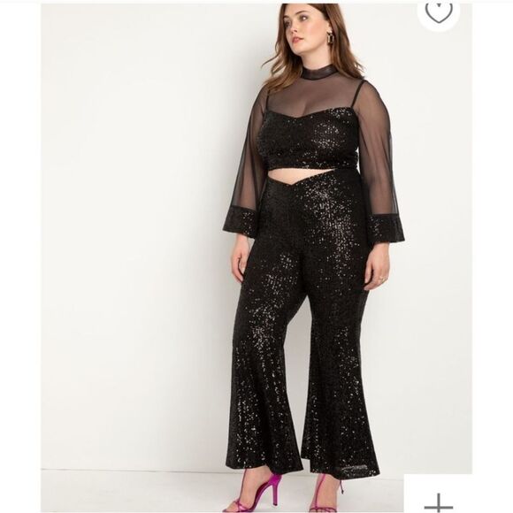 NTW Eloquii Bell Bottom Black Sequin Pants - Picture 6 of 8